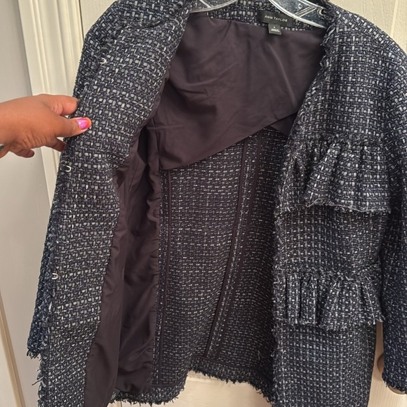 Ann Taylor blue tweed ruffle jacket. Navy blue and metallic size small - Picture 7 of 8